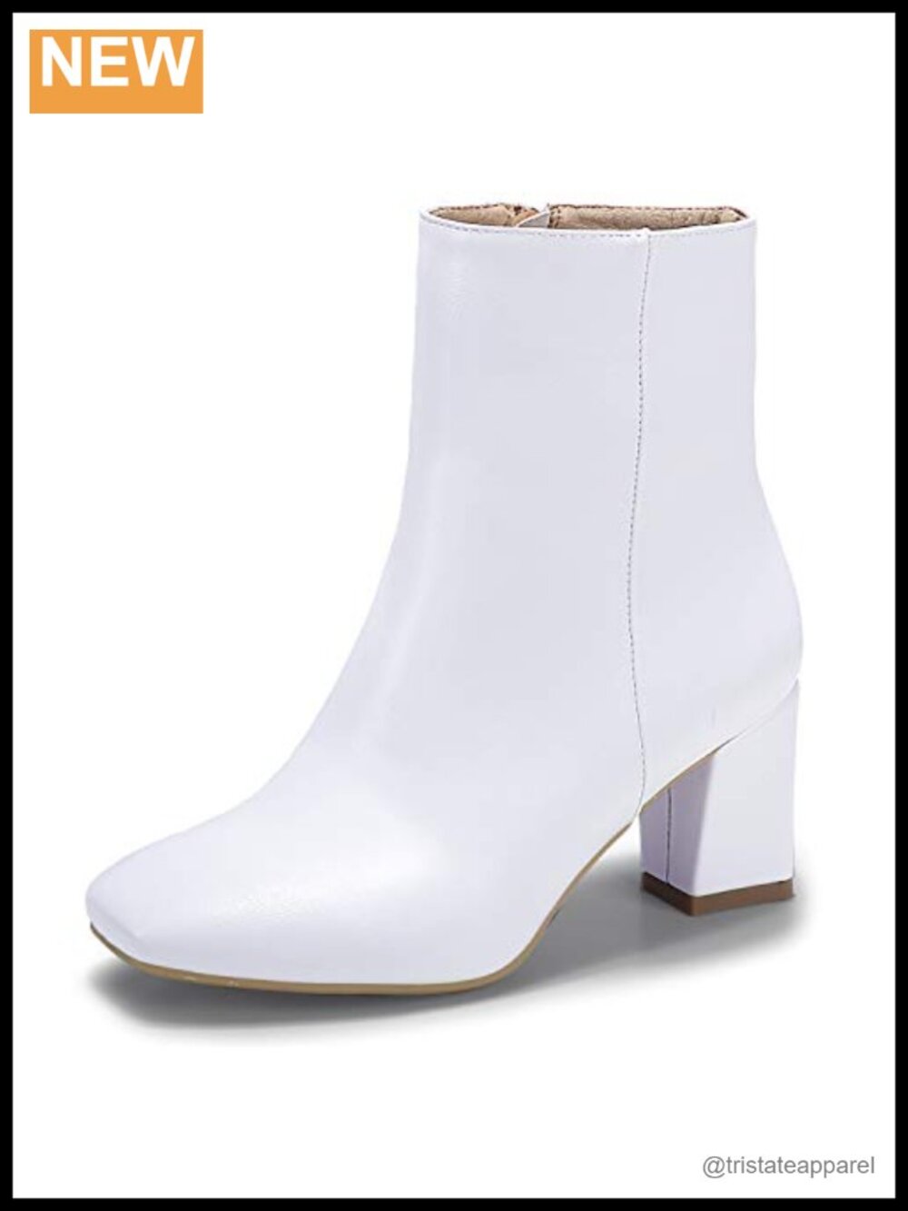 Square Toe Ankle Boots Low Block Heel Side Zipper Booties